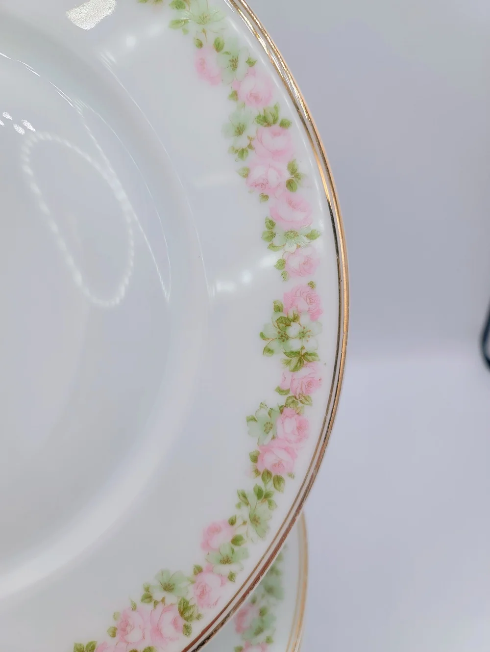 Bavaria Germany Salad Plates Set 4 Pink Rose Garland Gold Trim Vintage
